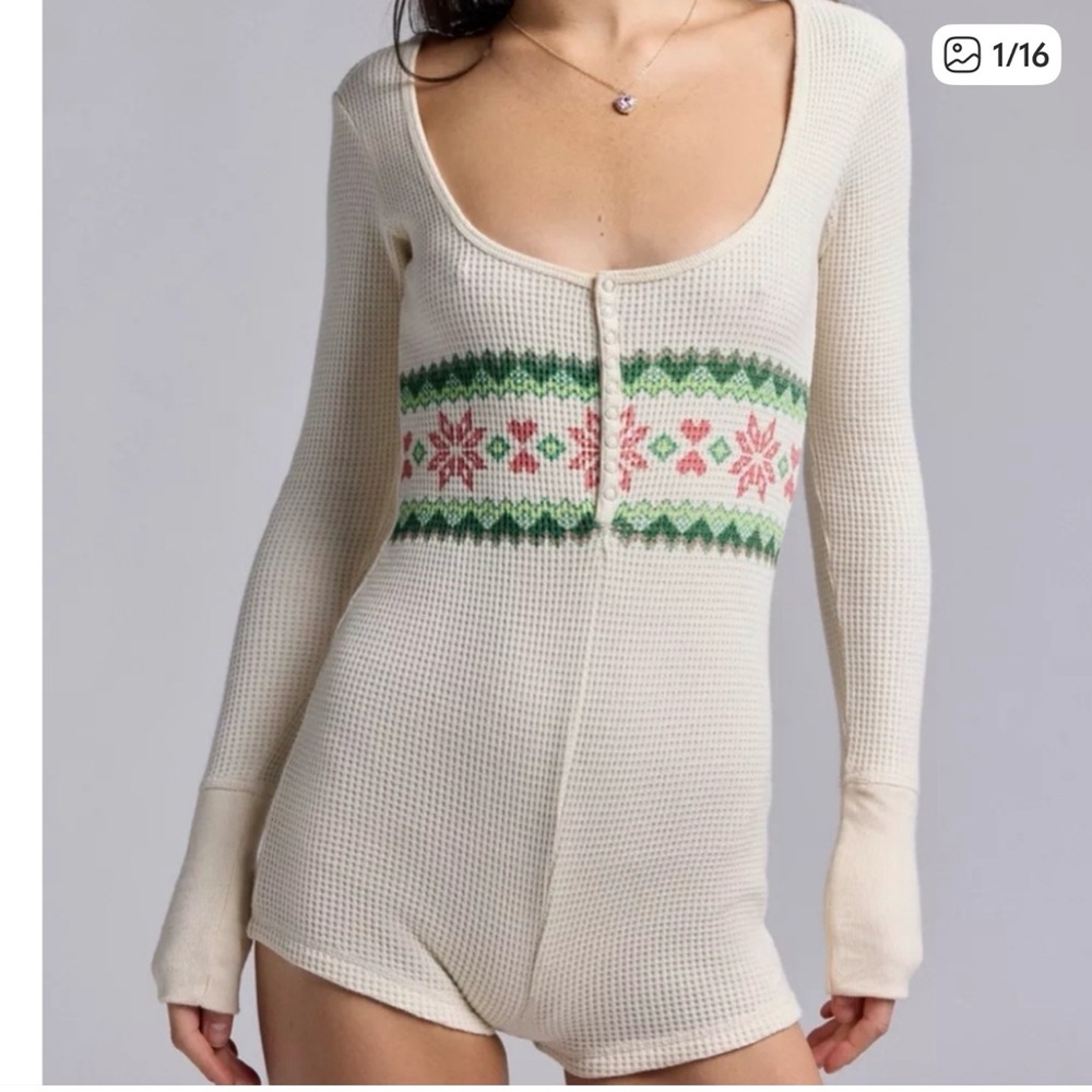 NWT - Urban Outfitters Out From Under Lounge Around Waffle Knit Fairisle Romper